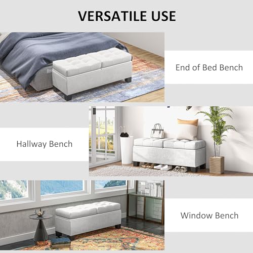HOMCOM 46" Storage Ottoman Bench, Upholstered End of Bed Bench with Steel Frame, Button Tufted Storage Bench with Safety Hinges for Living Room, Entryway, Bedroom, Gray