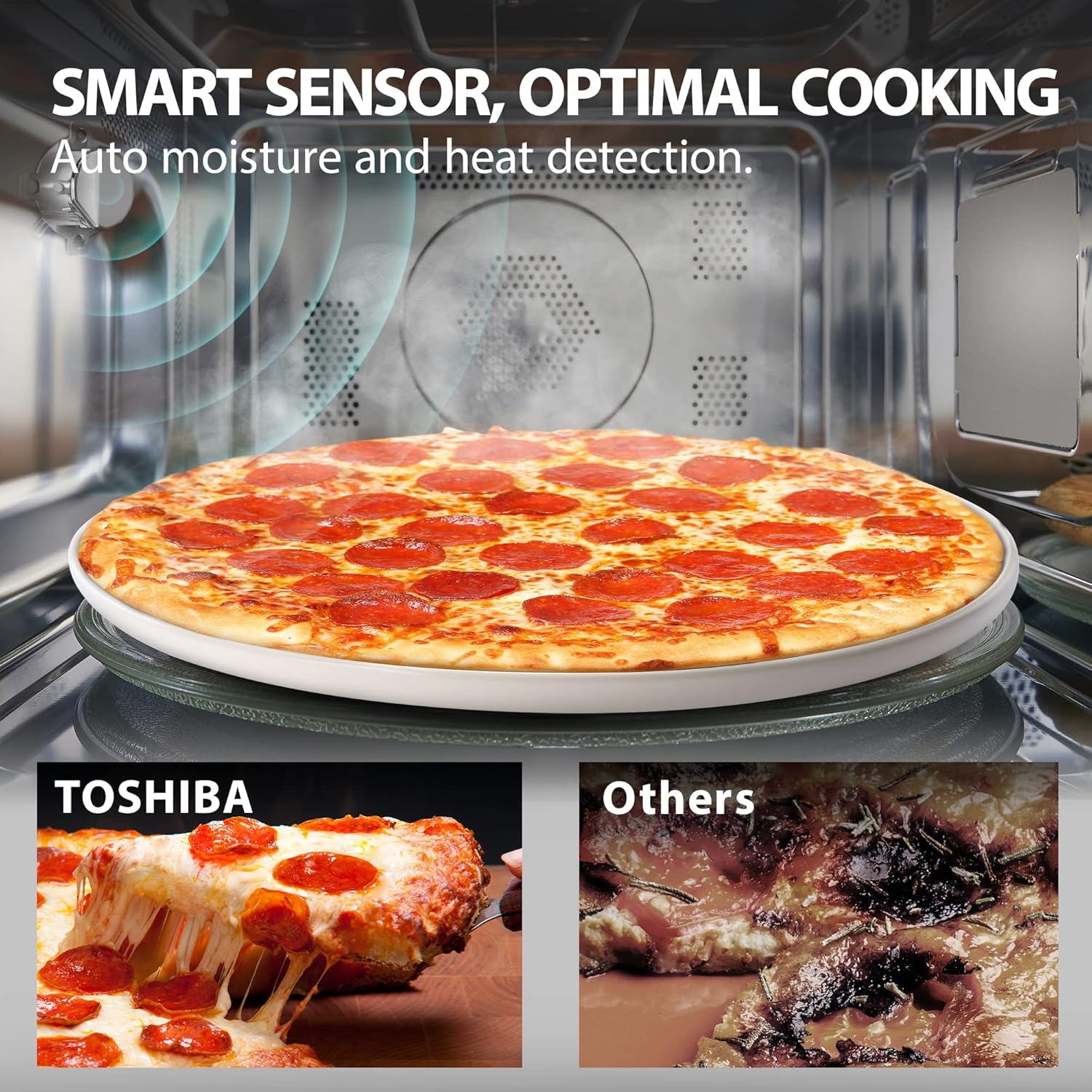 TOSHIBA 4-in-1 ML-EC42P(BS) Countertop Microwave Oven, Smart Sensor, Convection, Air Fryer Combo, Mute Function, Position Memory 13.6" Turntable, 1.5 Cu Ft, 1000W, Black