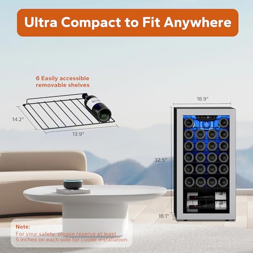 Ca'Lefort Wine Fridge, Wine Cooler with 38-65℉ Digital Temper Control, Wine Cooler Refrigerator Freestanding and Undercounter with Anti-U V Glass Door for Home Office Dorm