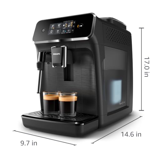 Philips 2200 Series Fully Automatic Espresso Machine, Classic Milk Frother, 2 Coffee Varieties, Intuitive Touch Display, 100% Ceramic Grinder, AquaClean Filter, Aroma Seal, Black (EP2220/14)