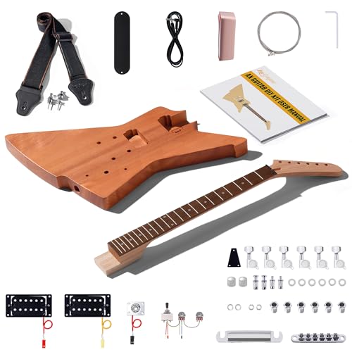 Leo Jaymz DIY Single Cut Electric Guitar Kits with Mahogany Body and Neck - Rosewood Fingerboard and All Components Included (LP Hollow)