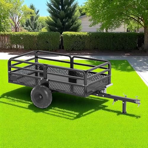 ATV UTV Trailers Tow Behind Dump Cart, 1500lbs Utility Trailers W/Support Stand, Heavy Duty Carts with Wheels, Yard Garden Cargo Wood Trailer Steel Dump Trailer for Lawn Mower Tractor (Red)
