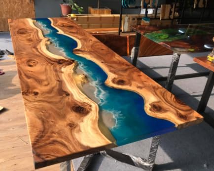 Custom Made Live Edge with River Wave Look Table Epoxy Dining Table Coffee Table End Table Bar Counter Top Living Room Table Wall Art Wooden Table (16.5" Inches Tall, 48 x 24 Inches)