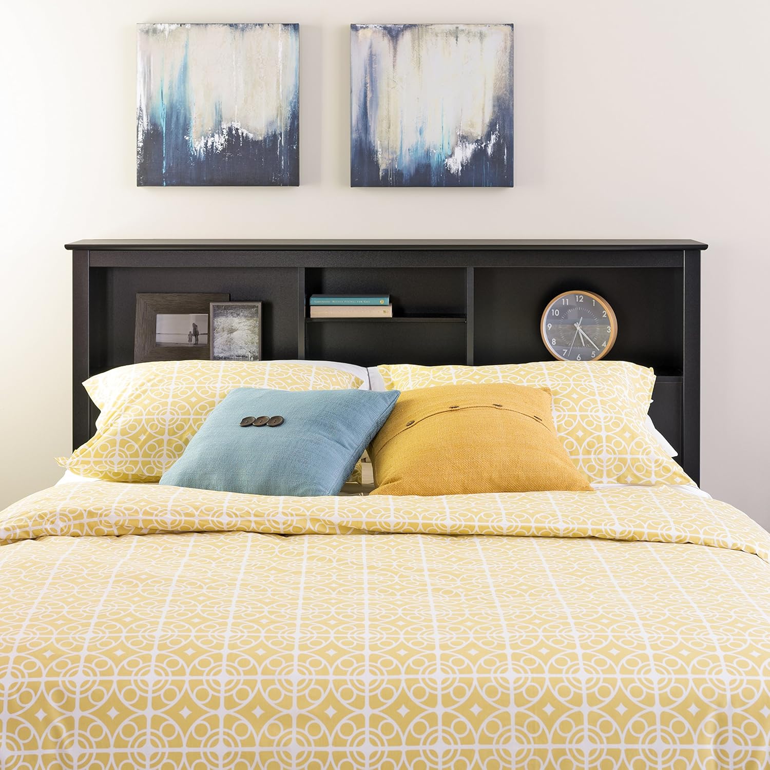 Prepac Full Mate's Platform Storage Bed with 6 Drawers, Black Freestanding Full/Queen Headboard with Bookcase