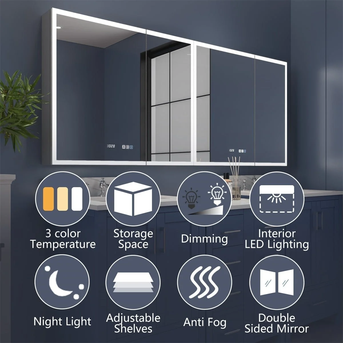 Rim 72" W x 32" H Lighted Medicine Cabinet Recessed or Surface led Medicine Cabinet with Outlets and USBs