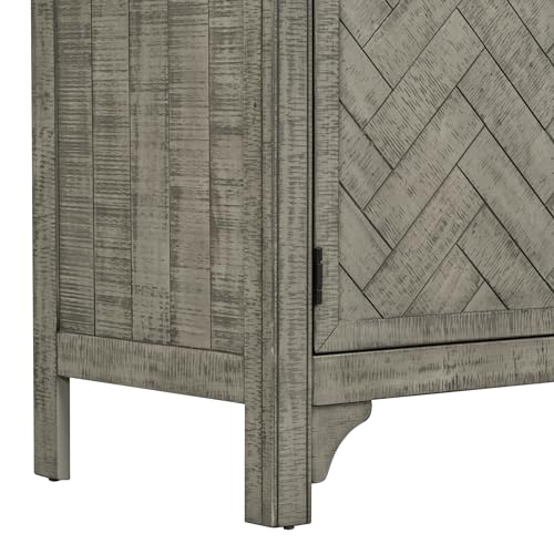 60" Storage Sideboard Cabinet with Metal Handles and 3 Doors, Wood Storage Cabinet with Adjustable Shelves and Decorative Stripe, Sideboard for Living Room, Study, Entrance (Gray-01)