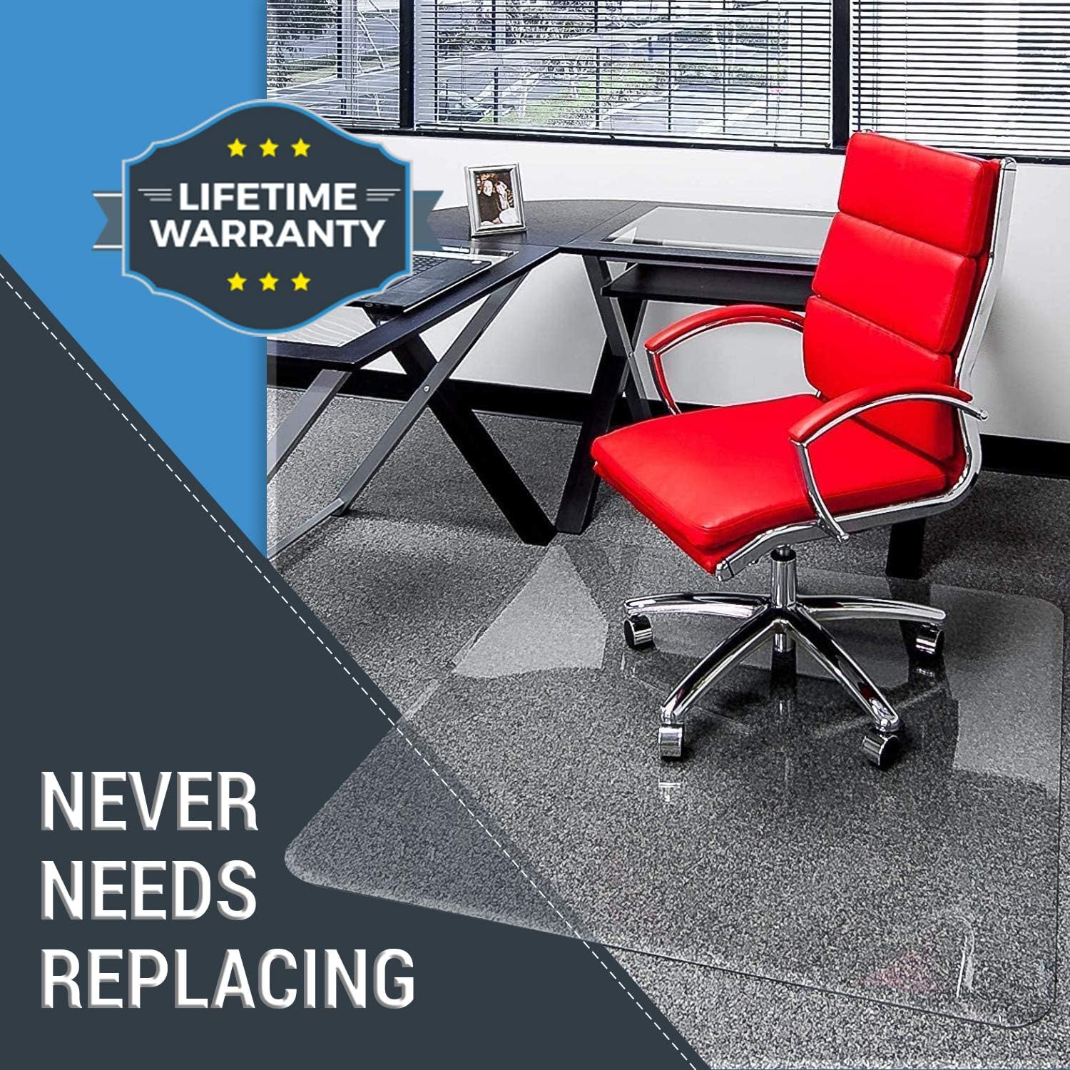36�?x 46�?Glass Chair Mat with Exclusive Beveled Edge by Clearly Innovative, 1/4�?Thick Clear Tempered Glass with Easy Roll Edges | Protect Your Home or Office Floor | Perfect for Hardwood or Carpet