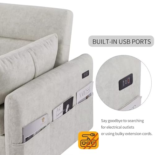 55.1" Pull Out Sleep Sofa Bed Loveseats Sofa Couch with Adjsutable Backrest, Storage Pockets, 2 Soft Pillows, w USB Port/Pull Out Bed, Bedroom, Apartment, Office