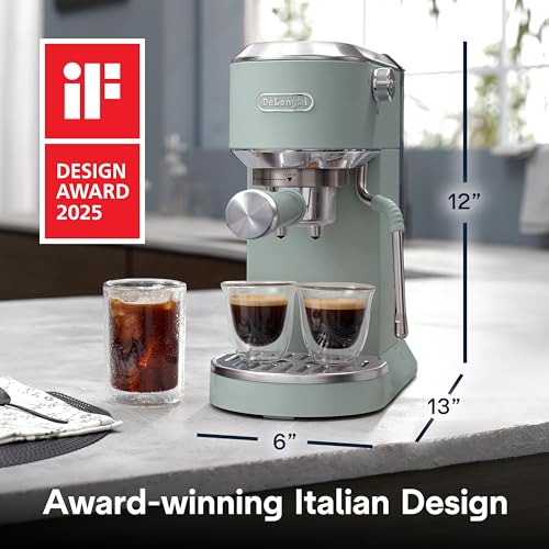 De'Longhi Dedica Duo Compact Espresso Machine - Cold Brew Coffee Maker with Milk Frother Wand- for Espresso, Hot & Iced Coffee, Cappuccinos, Lattes & Home Barista Brewing, Stainless Steel