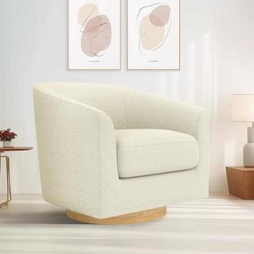 MUUEGM Swivel Accent Chair Armchair, Round Barrel Chairs Linen Fabric for Living Room Bedroom Walnut Brown