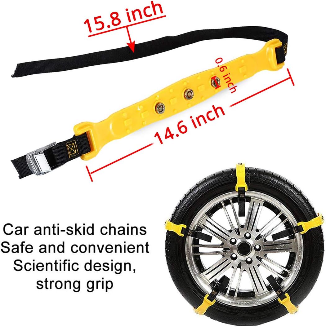 PrettyQueen 10 Pcs Upgraded Car Tire Chains for Snow Ice Mud, Anti-Skid Car Chains Emergency Traction Universal for Tyres 185-295mm/7.2-11.6 inches