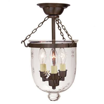 JVI Designs 3-Light Small Bell Jar Semi Flush Mount with Star Glass