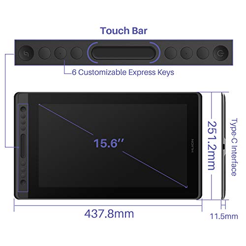 HUION KAMVAS Pro 13 Graphics Drawing Tablet with Screen Full-Laminated Drawing Monitor with Battery-Free Stylus Tilt 4 Hot Keys Touch Bar-13.3inch Pen Display with Stand for Windows/MAC/Linux Black