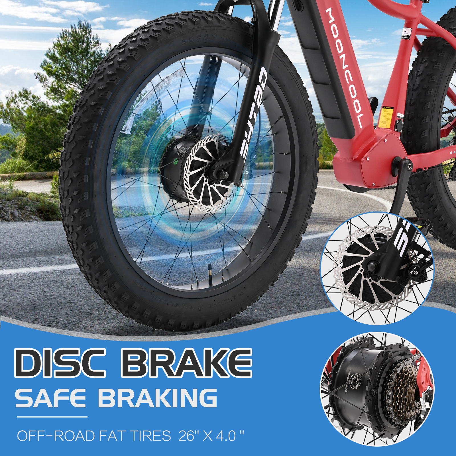 FICISOG 26" x 4" Adult Fat Tire Electric Bike , 500Wx2 Dual Motor AWD MTB, All Terrain Mountain Ebikes, 48V 15AH Removable Battery, 20MPH 7-Speed Electric Bicycle,Single Motor Range 30-45 Miles