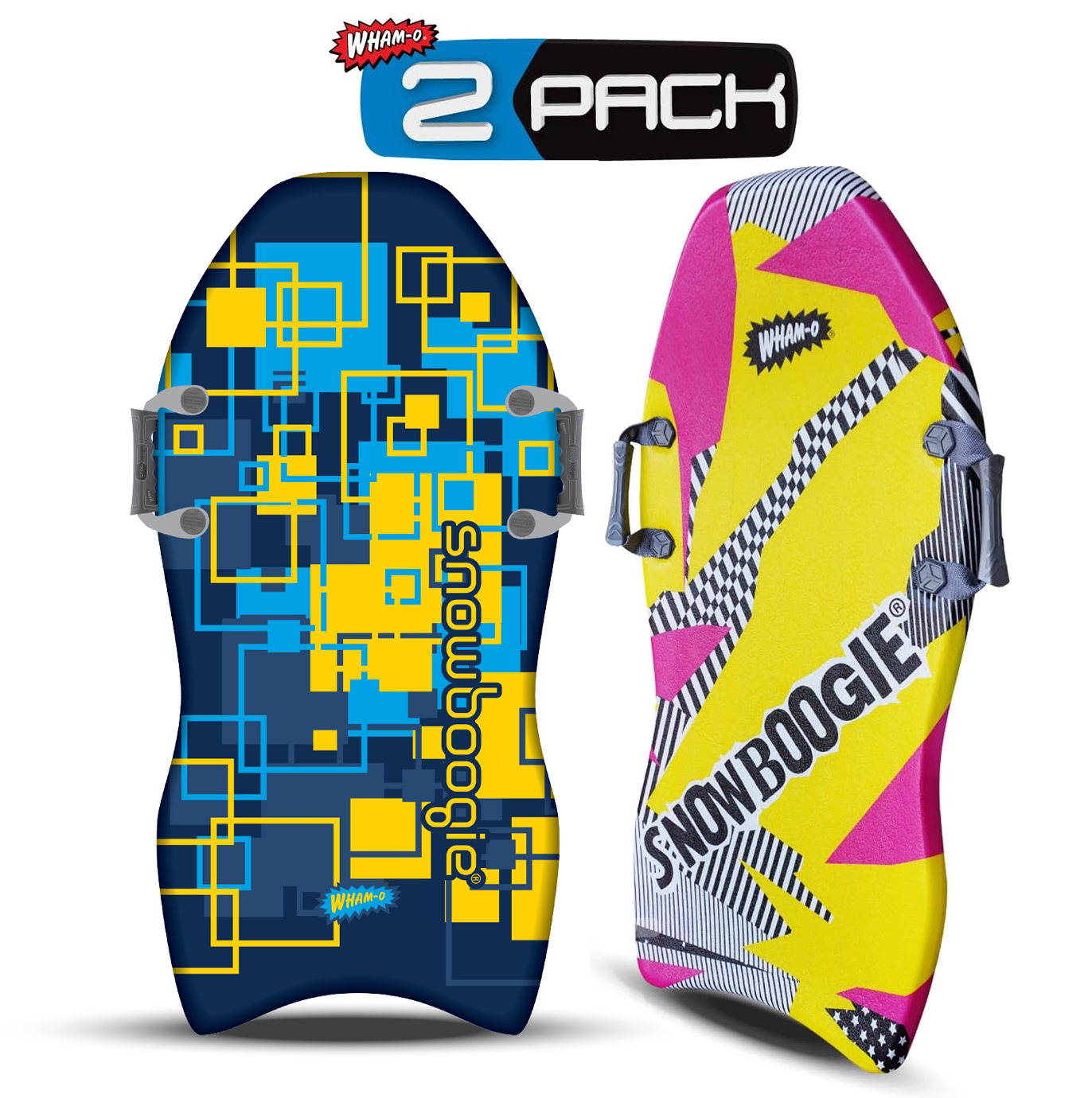 Snowboogie Wham-O Air Thunder 40" 2 Pack | Single Rider Snow Sleds with Side Handles | PE Foam Core for Better Comfort | Snow Sledding for Adults & Children ( YELLOW, 2PACK)