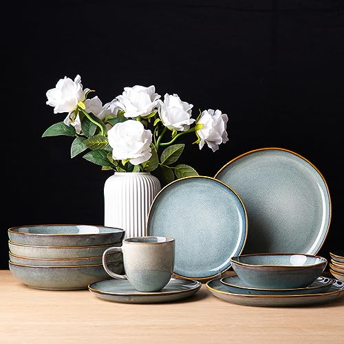 AmorArc Ceramic Dinnerware Sets,Handmade Reactive Glaze Plates and Bowls Set,Highly Chip and Crack Resistant | Dishwasher & Microwave Safe,Service for 8 Dishes Set (24pc)