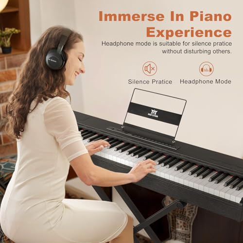 MUSTAR Digital Piano 88 Key Weighted Keyboard Hammer Action, MDP-1200 Weighted Keyboard with Stand, Full Size Electric Piano Keyboard 88 Keys with for Beginners, Portable Case, Sustain Pedal, Black