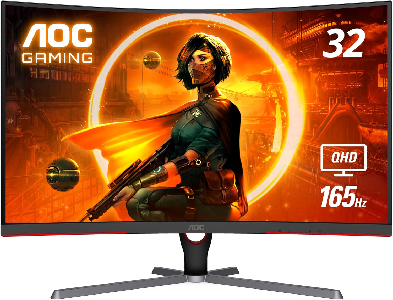 AOC CQ32G3SE 32" Curved Frameless Gaming Monitor 2K QHD, 1000R Curved VA, 1ms, 165Hz, AMD FreeSync Premium, Black, Refurbished (Renewed)