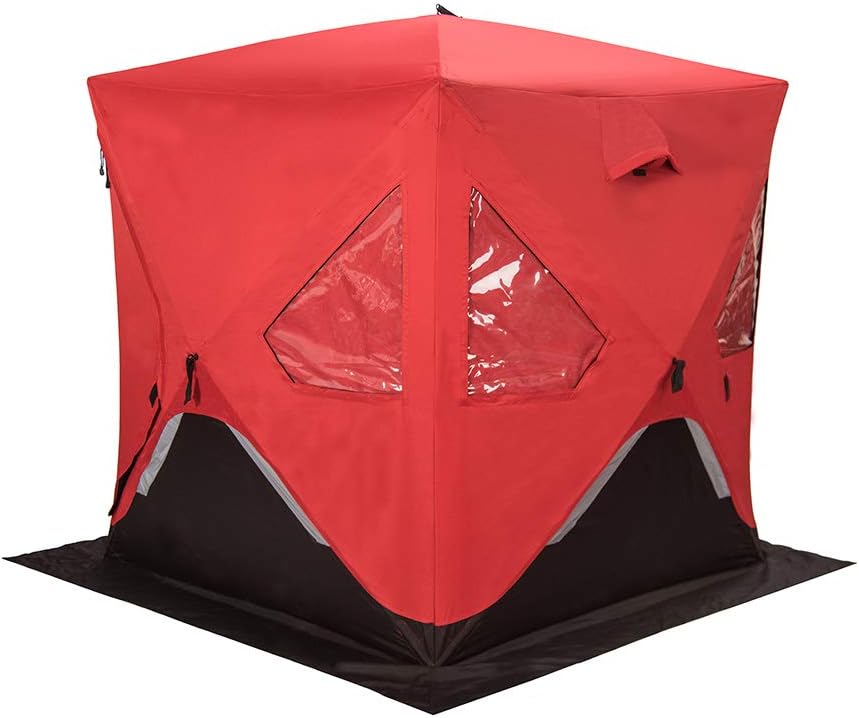 FERRET 1-2 Person 58X58X66 Waterproof Pop-up Portable Ice Shelter Tent Ice Shelter Fishing Tent with Carrier Bag, Red