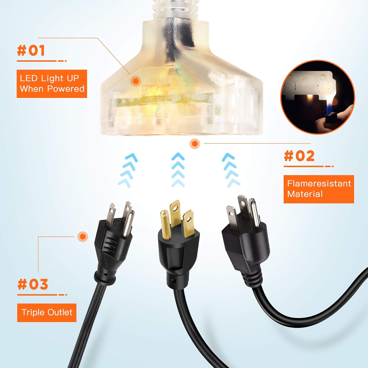 Giraffe Retractable Power Cord Reel, 50 FT 12AWG/3C SJT Heavy Duty Extension Cord Storage Reel Wall/Ceiling Mount for Garage with Lighted Triple Tap