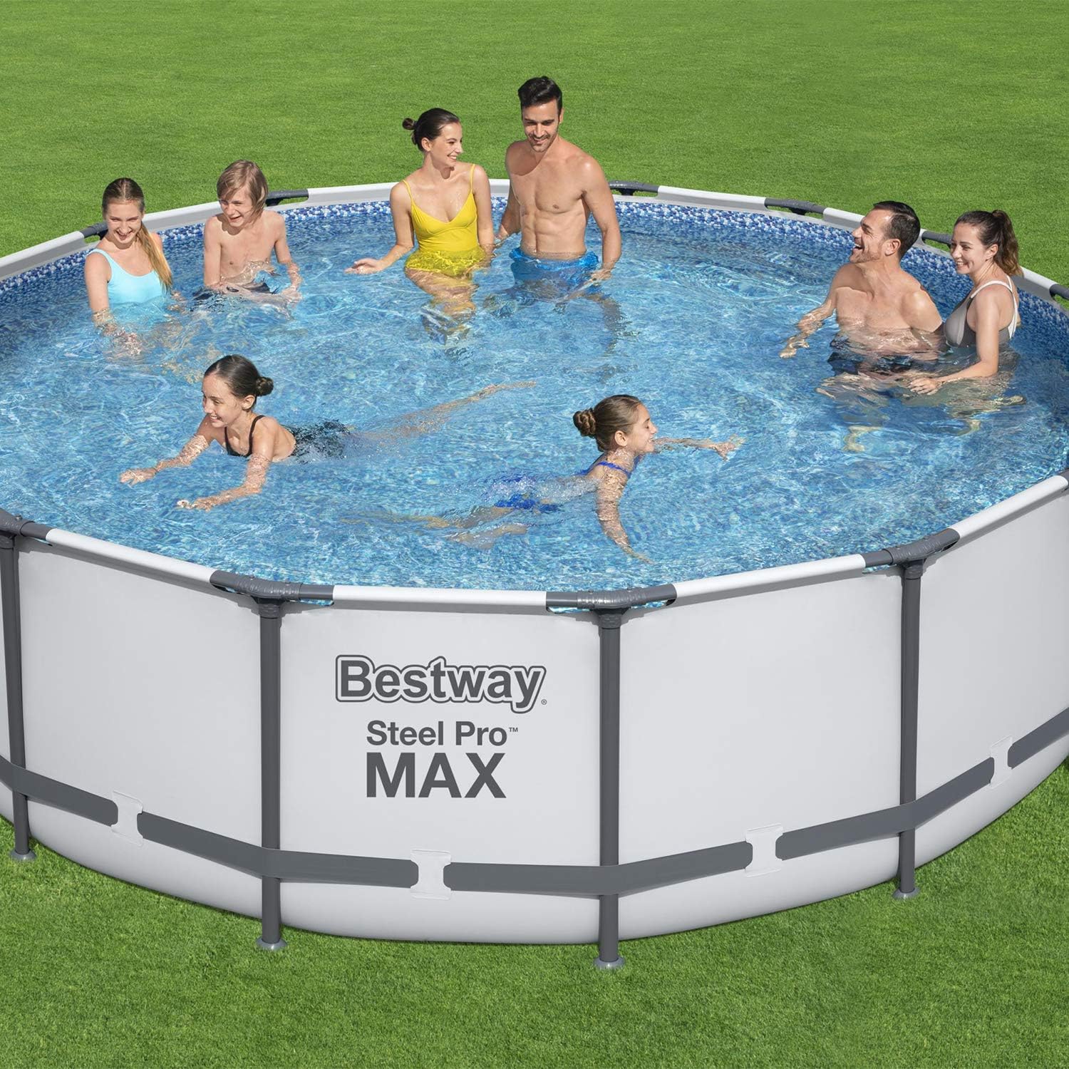Bestway Steel Pro MAX 16 x 4 Foot Outdoor Frame Above Ground Round Swimming Pool Set with Ladder, Cover, Filter Pump, and Solution Blend