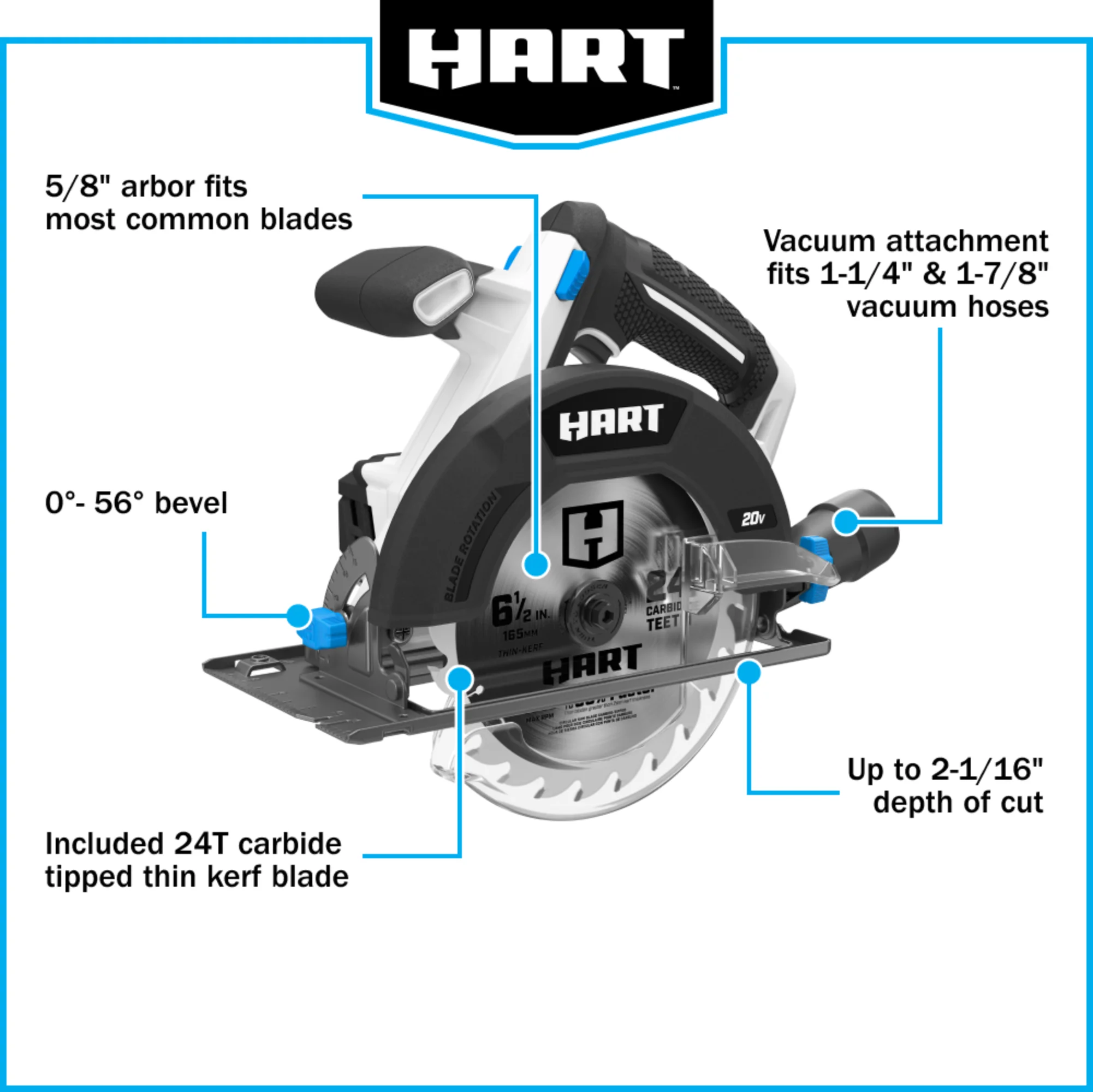 HART 20-Volt 6 1/2-inch Cordless Circular Saw Kit (1) 20-Volt 4.0Ah Lithium-Ion Battery