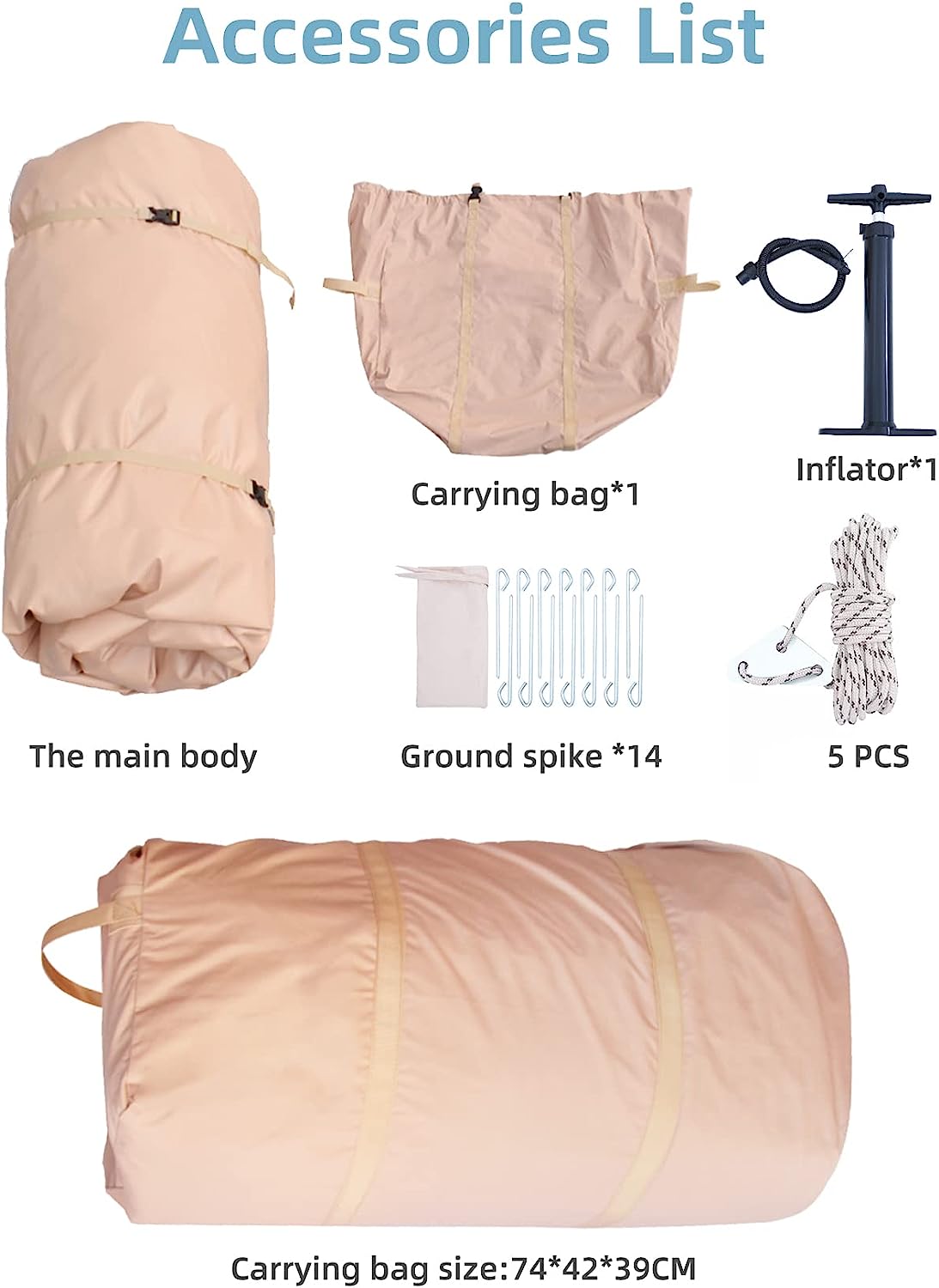 Large Glamping Tent for Camping Adult, Easy Setup Inflatable Night Club with Pump, Oxford Air Tent for Girls, 4-6 Persons, Waterproof