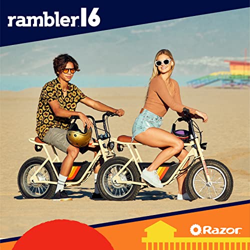 Razor Rambler 16 – 36V Electric Minibike with Retro Style, Up to 15.5 MPH, Up to 11.5 Miles Range & Retrospec Dakota Bicycle/Skateboard Helmet for Adults - Commuter, Bike, Skate, Scooter