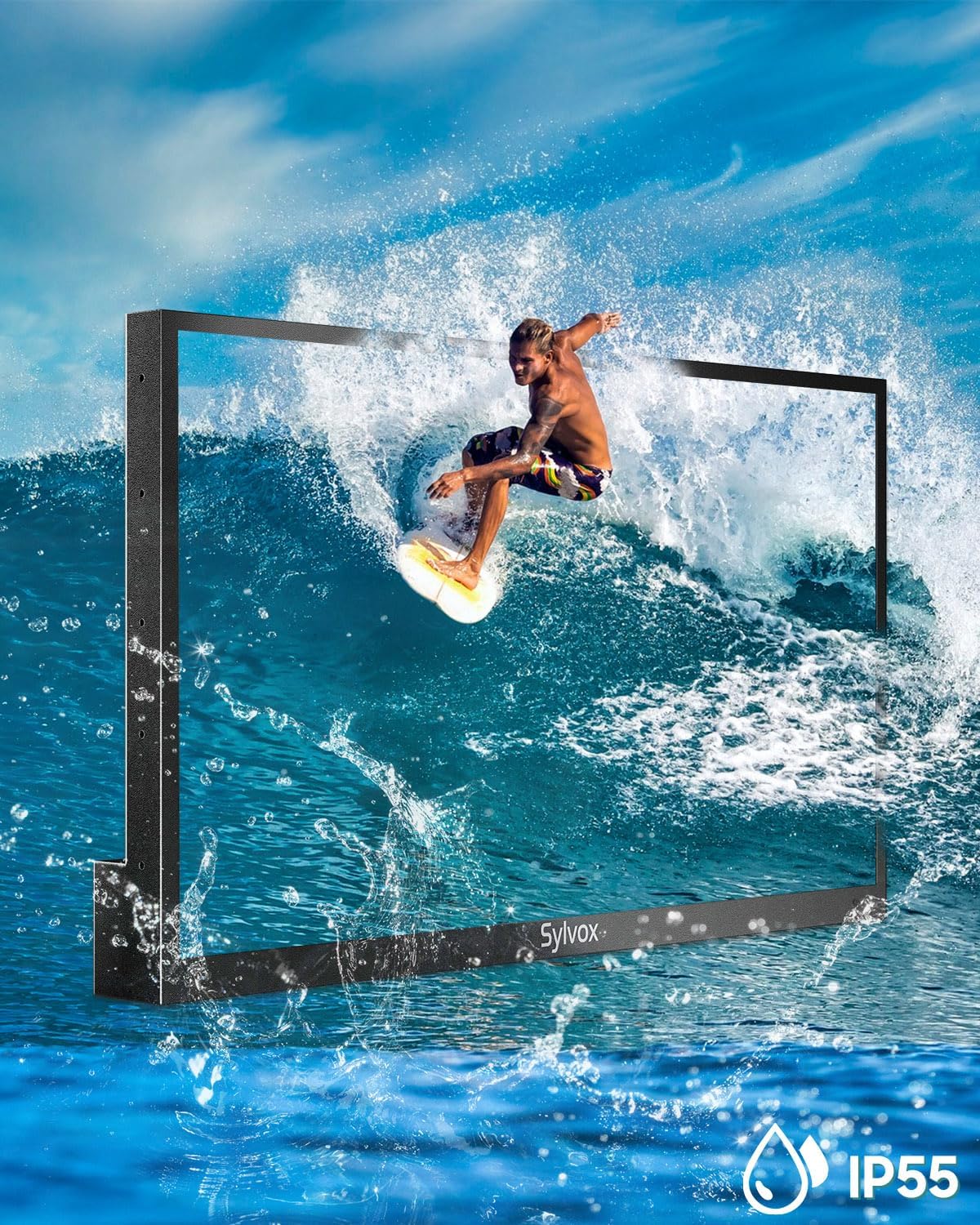 SYLVOX Full Sun Outdoor TV, 75'' QLED Smart TV, IP55 Waterproof, Dolby Vision HDR, Voice Remote,2000nits Weatherproof Television, Chromecast Built-in for Full Sun Area(Pool Pro QLED 2.0)