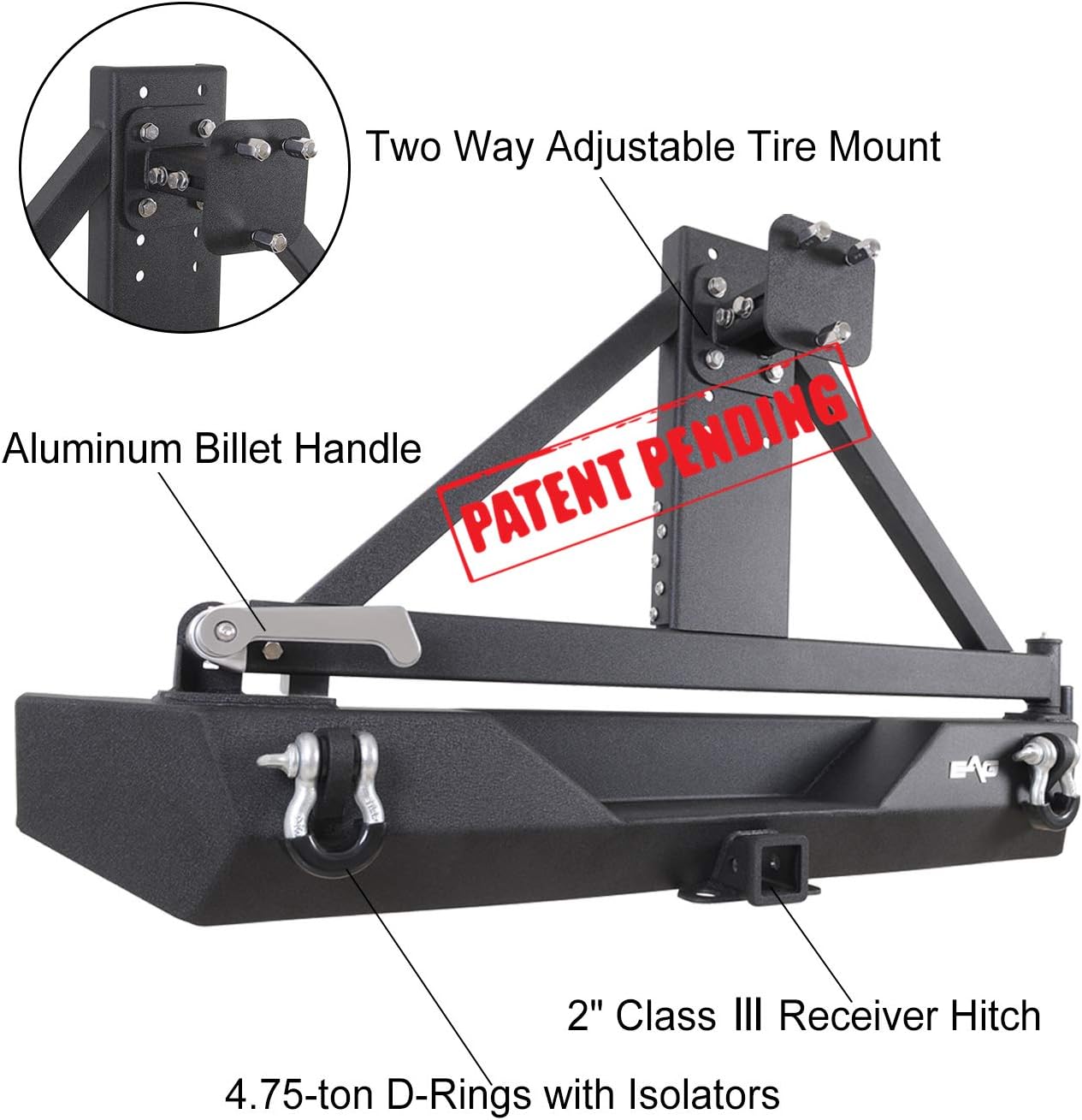 KML Steel Rear Bumper with Assembled Tire Carrier Black Textured Fit for 87-06 Jeep Wrangler TJ YJ
