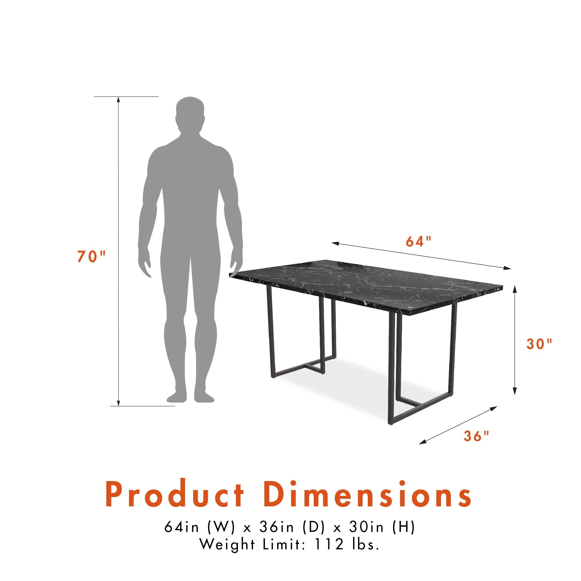 CosmoLiving Astor Dining Table, Black Marble Top with Black Legs