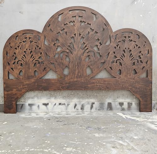 Hand Caved Half Moon King Engineered Wood Headboard Black Gold Antique Headboard Wall Mount Bed Headboard (Queen- 63x45x1 -inches)