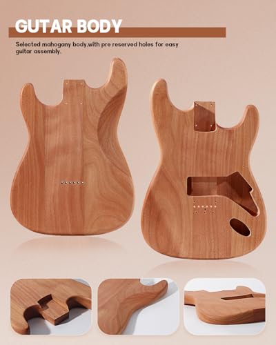 Leo Jaymz DIY Single Cut Electric Guitar Kits with Mahogany Body and Neck - Rosewood Fingerboard and All Components Included (LP Hollow)
