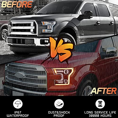 KEWISAUTO Full LED Headlights for F150 2015 2016 2017, DOT Approved LED Projector Head Lamps with Switchback DRL Dynamic Animation Sequential Turn Signal for Ford F-150 2015-2017 - 2PCS