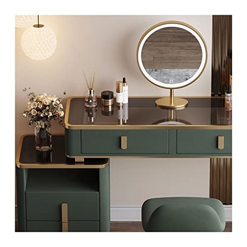 Dressing Table Dresser Storage Cabinet Bedside Table Bedroom Modern Minimalist Wood Makeup Table LED Mirror Green Luxury Makeup Table Penteadeira(with Cabinet,80cm)