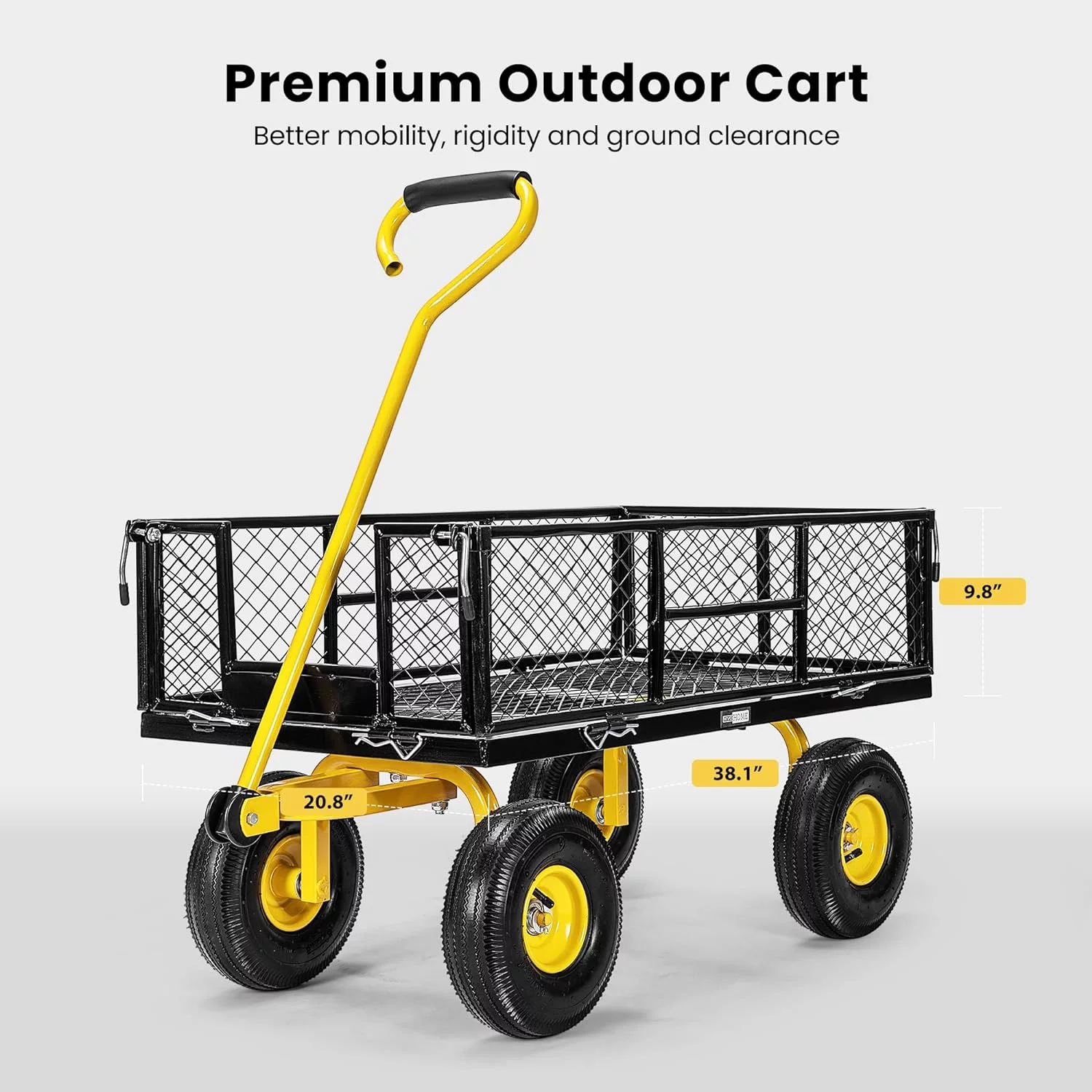 SPECSTAR Mesh Steel Garden Cart with Removable Sides and 4.10/3.50-4 inch Wheels, 880 lbs Capacity