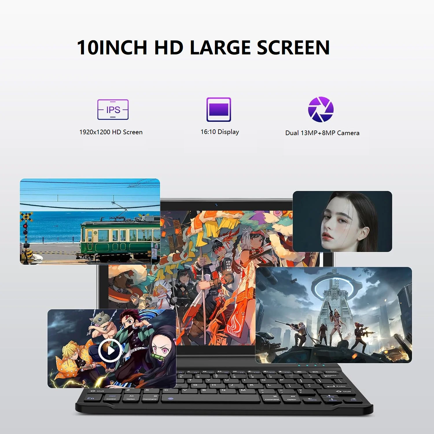 Tablet Android 13 Tablet,10 Inch Android Tablet with Keyboard,5G WiFi Tablet,128GB ROM+16GB RAM (8+8Virtual) +1TB TF Expand,Octa-Core Processor,13MP+8MP Camera,Bluetooth,GPS, FHD Display,2 In 1 Tablet
