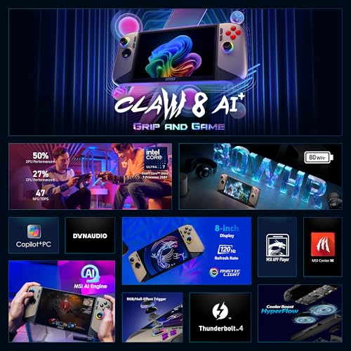 MSI Claw PC Gaming Handheld: Intel Ultra 7-155H, 7" FHD 120Hz Display, 16GB LPDDR5, 512GB NVMe SSD, MicroSD Card Reader, Thunderbolt 4, Win 11 Home: Black A1M-051US