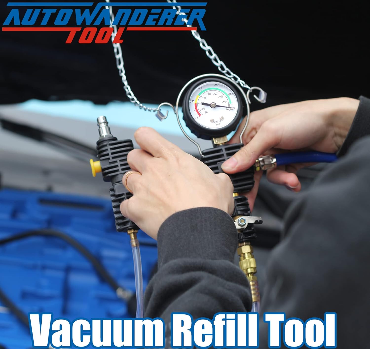 AutoWanderer Tool Radiator Pressure Tester Vacuum Refill Tool Kit - 28PCS Coolant System Leak Tester and Pneumatic Purge Fill Set with Adapter Refill for Vehicle