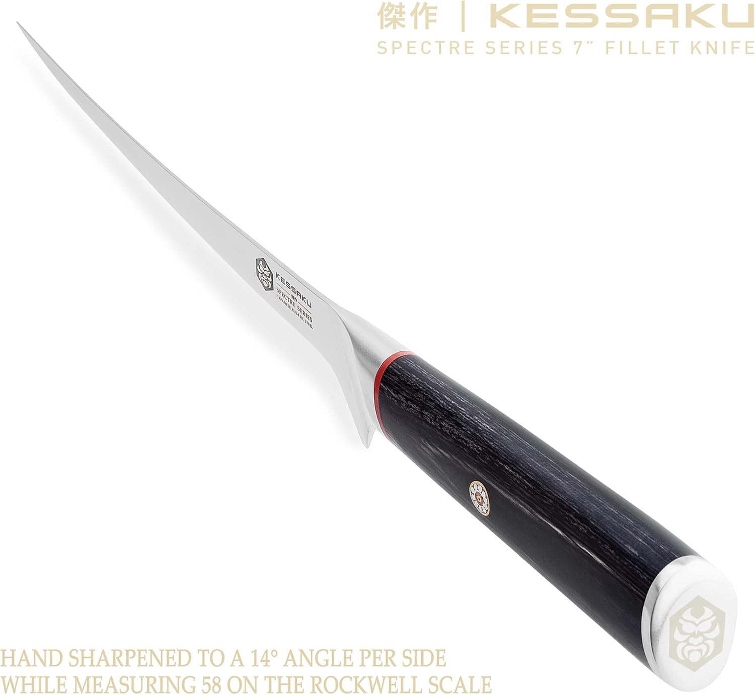Kessaku 7-Inch Flexible Fillet Knife - Spectre Series - Forged Japanese AUS-8 High Carbon Stainless Steel - Pakkawood Handle with Blade Guard