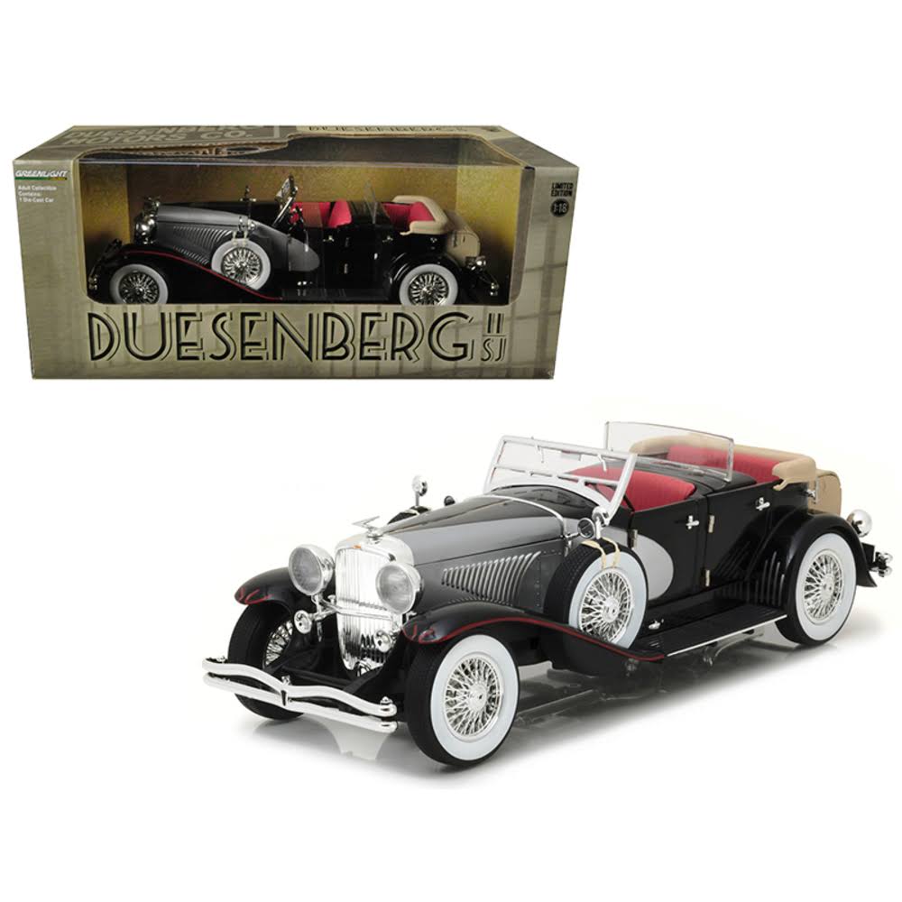 1934 Duesenberg II Sj Black and Silver 1/18 Diecast Model Car by Greenlight