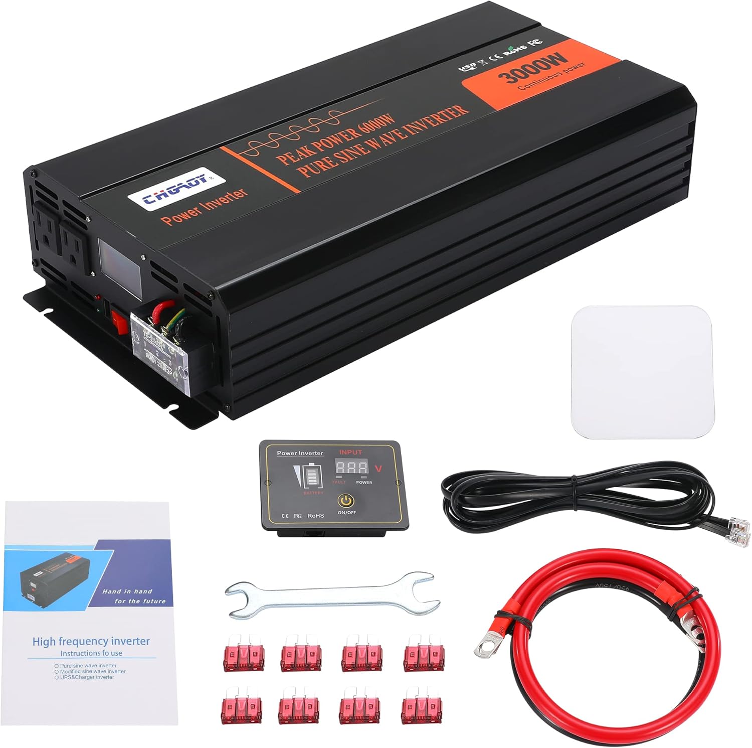Power Inverter,3000W Pure Sine Wave Inverter DC 12V to AC 120V Car Inverter with LCD Digital Display Remote Control USB Port Power Converter for Travel/Camping