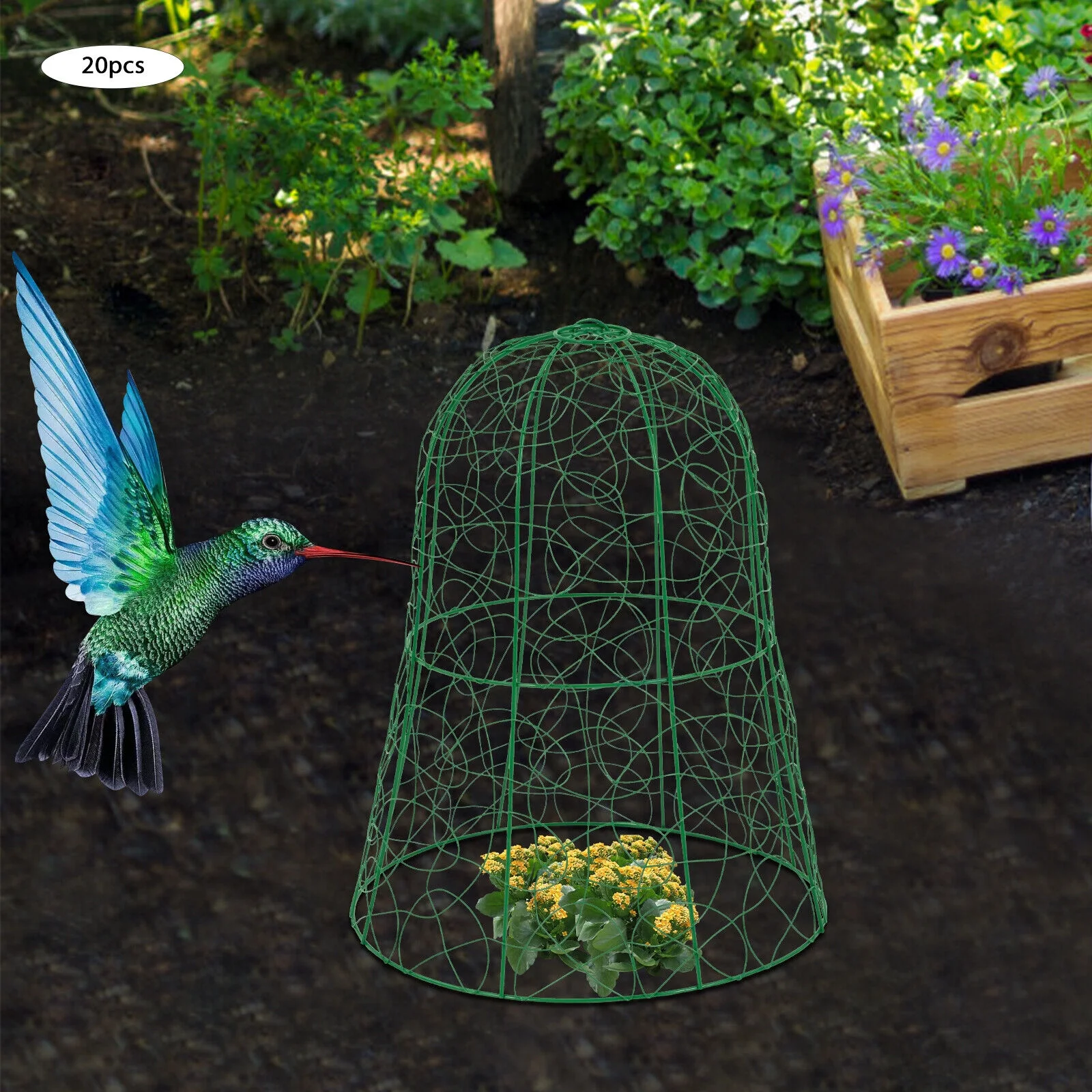 20PCS Garden Chicken Wire Cloche Plant Protector and Cover Iron Black/Green 12.99"H×15.75"