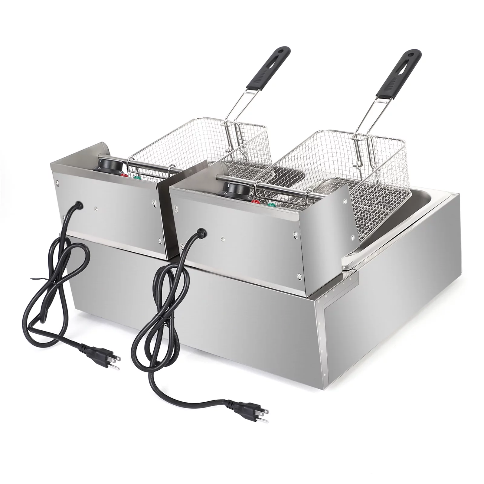 12L 5000W Electric Countertop Deep Fryer Dual Tank Stainless Steel for Restaurant