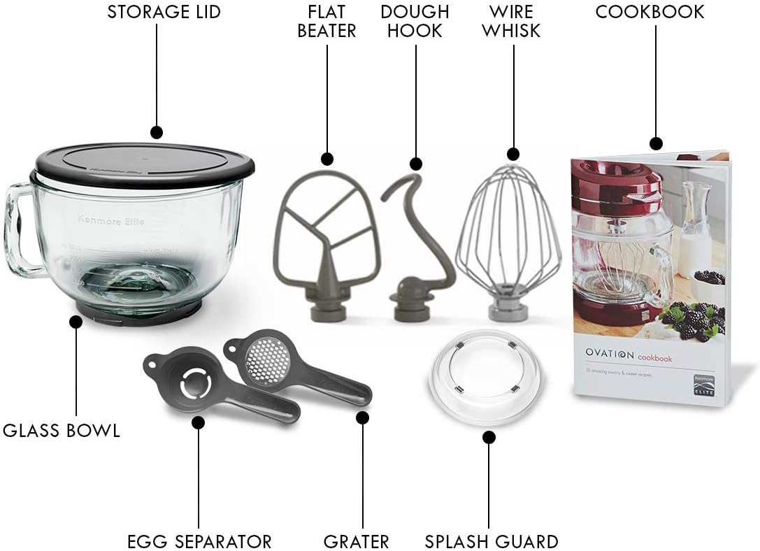 Kenmore 849083 Elite Ovation 49083 Exclusive Pour-In Top, 5 quart Tilt-Head Kitchen Stand Mixer, One Size, Red Burgundy