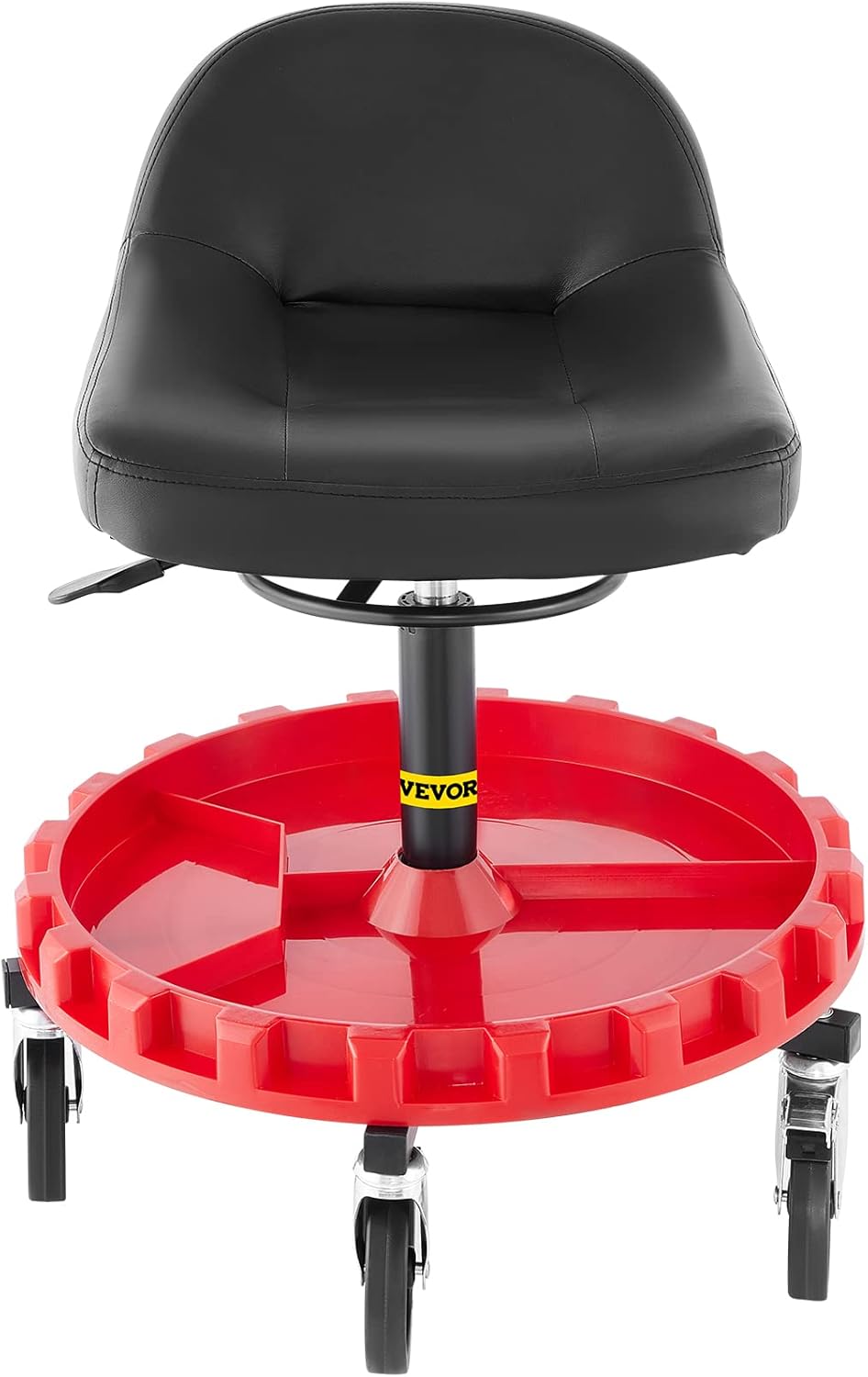 VEVOR Shop Stool, 400 LBS Rolling Garage Stool, 22” to 26” Adjustable Height Mobile Rolling Gear Seat, Round Tray Garage Pneumatic Stool, All-Terrain 5 Casters with Two Brakes Mechanic Seat