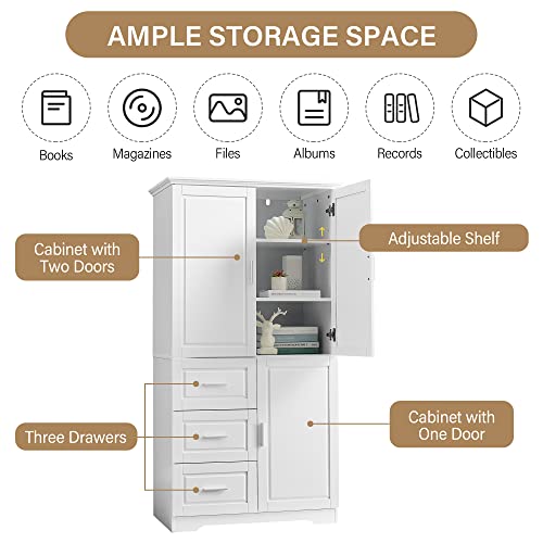 Dolonm 62 Inch Pantry Cabinet, Kitchen Pantry Storage Cabinets with Shelves and Feet, Wood Storage Cabinet with Drawer & Doors, White Pantry Storage Cabinet for Kitchen, Dining Room, Bathroom (White)