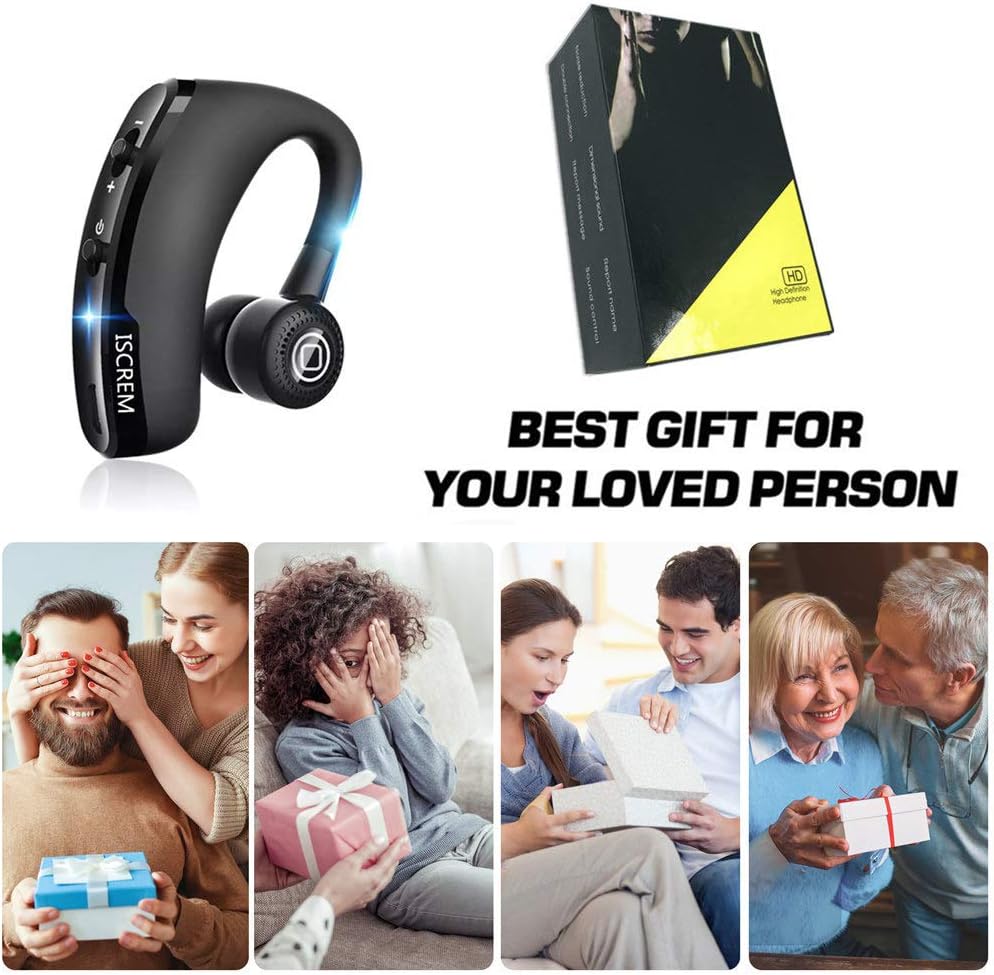 Bluetooth Headset Wireless Business Single earpiece Voice Answer in Ear Earbuds for Trucker Driving Running 10 Hour Battery Noise Cancelling Headphones