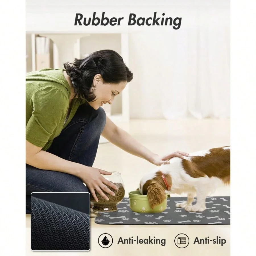 Pet Feeding Mat Absorbent Food And Water Mat For Dogs Quick Dry No Stains Placemat For Messy Drinkers 23X34 Dark Grey