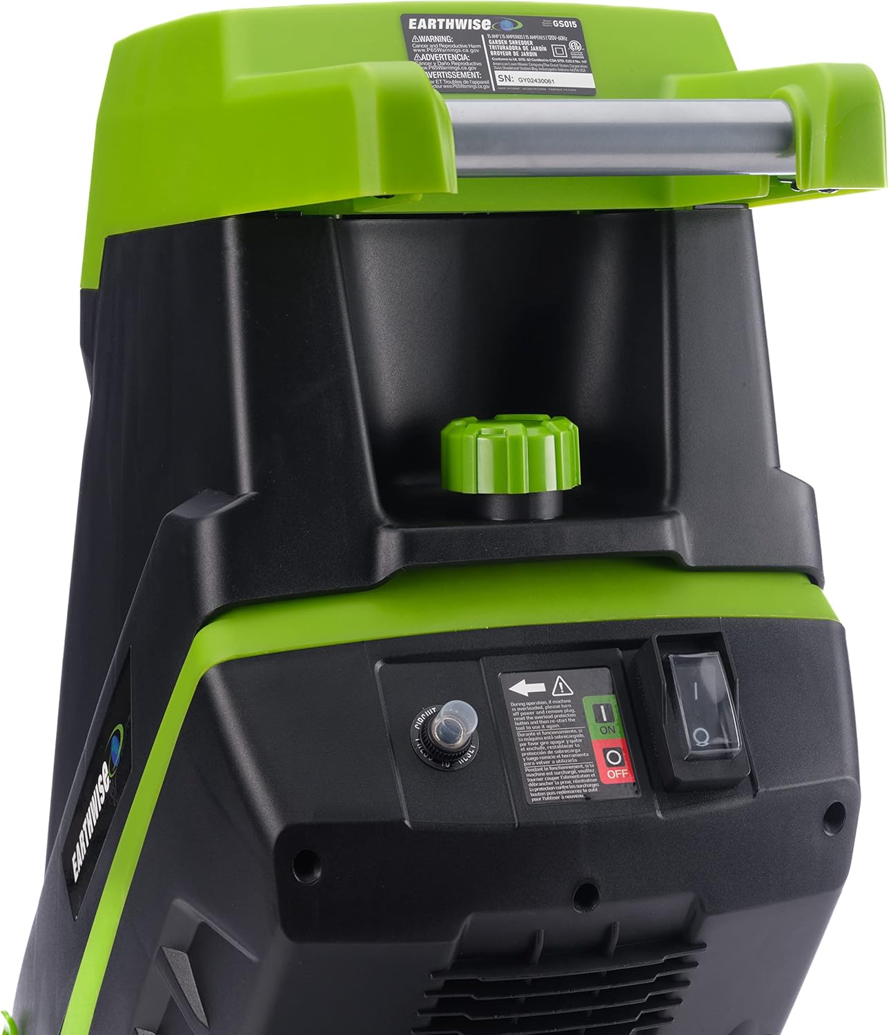 Earthwise Power Tools by ALM GS015 15-Amp Electric Corded Chipper/Shredder with Collection Bag, Green/Black